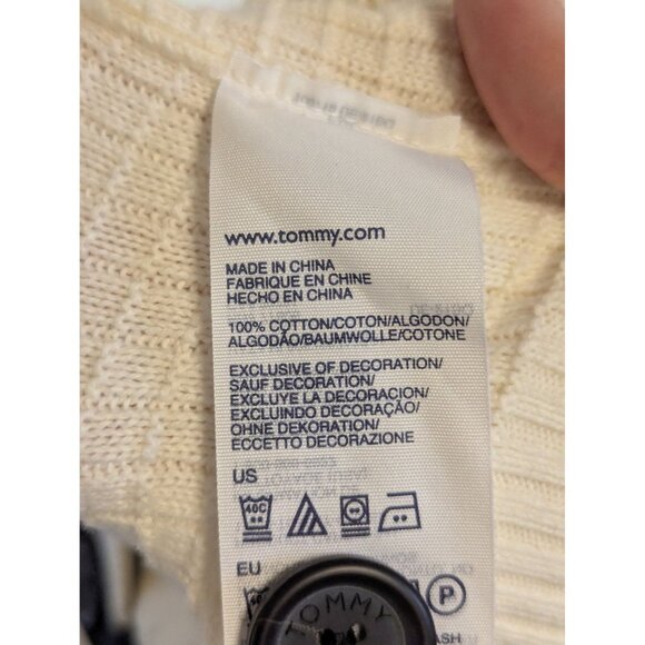 Tommy Hilfiger Mens Trim Fit Cardigan Sweater 1985 Patch Button Front L/XL Cream - Picture 6 of 7